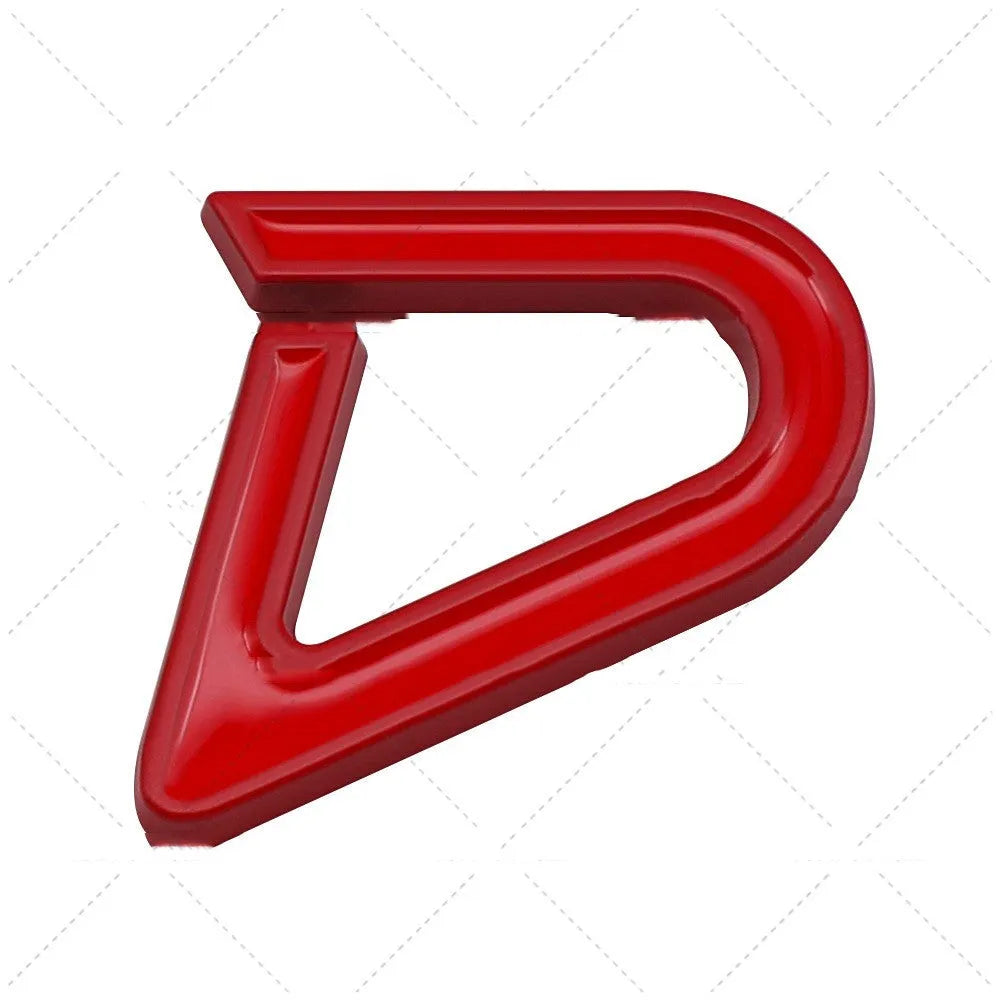 SD and D series metal decorative car sticker in red and black colour combination showing dimensional construction