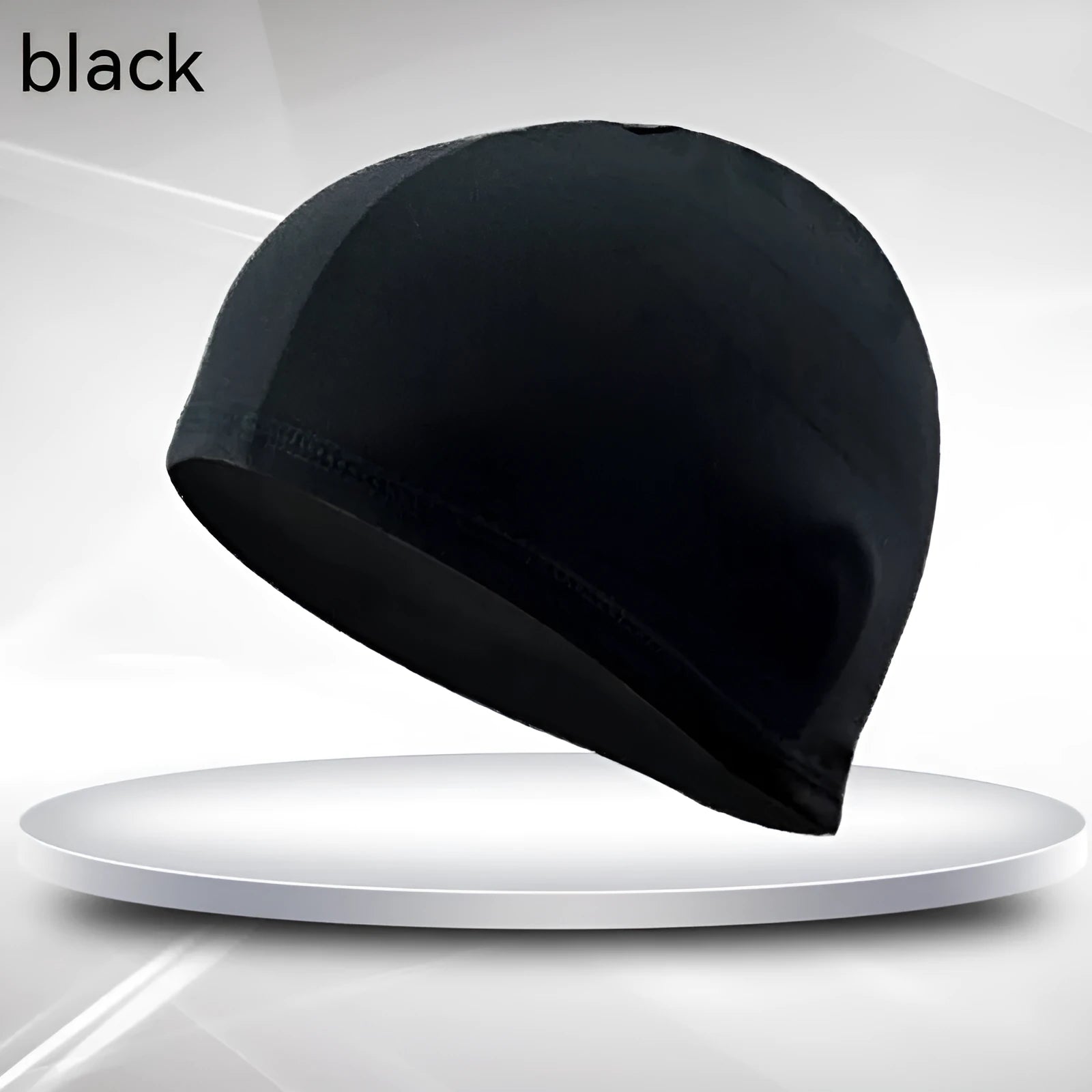 Black polyester unisex swim cap for adult swimming and wading activities