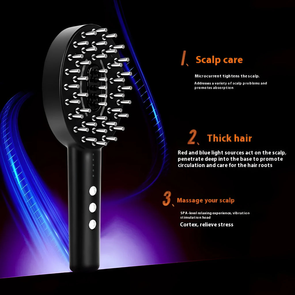 Black KD3802 rechargeable scalp massager with vibration function and USB charging cable.