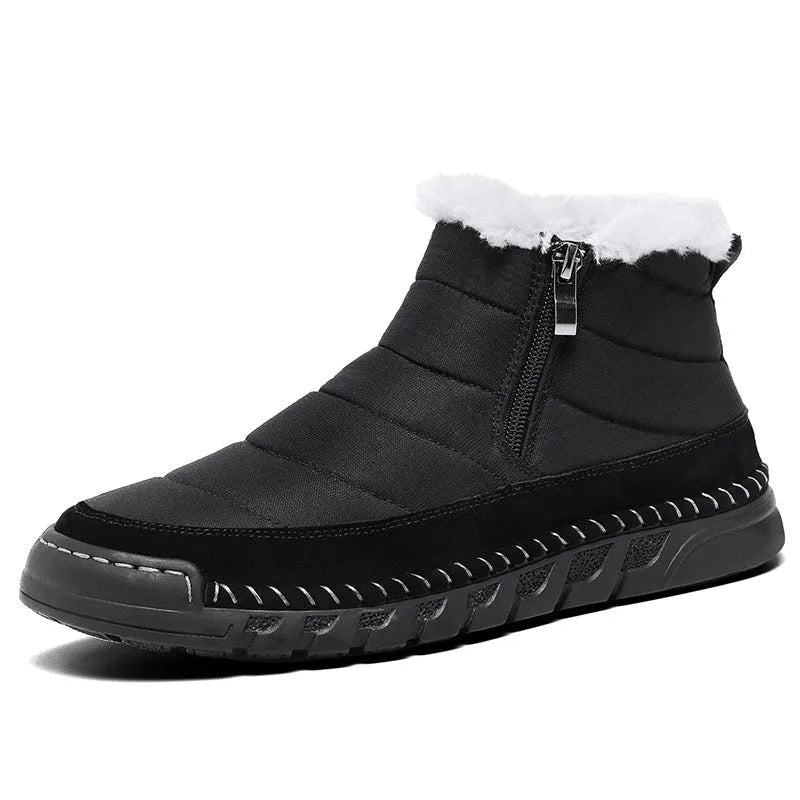 Men's plus size snow boots thickened warm lining non-slip rubber sole solid colour black