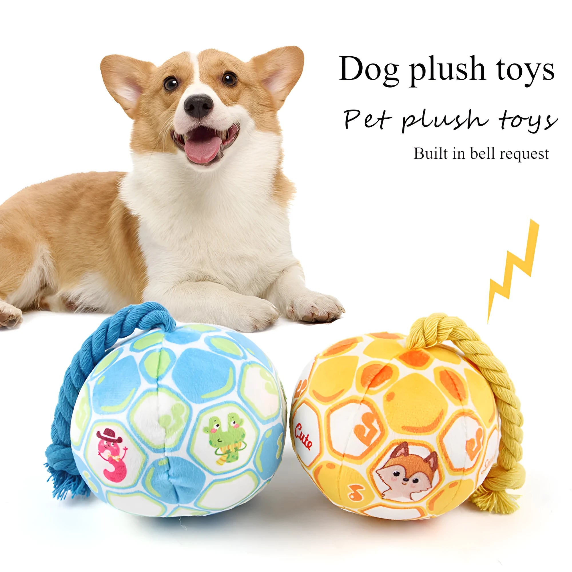 Blue dog elastic football tug of war ball made from cotton rope with bright cartoon design
