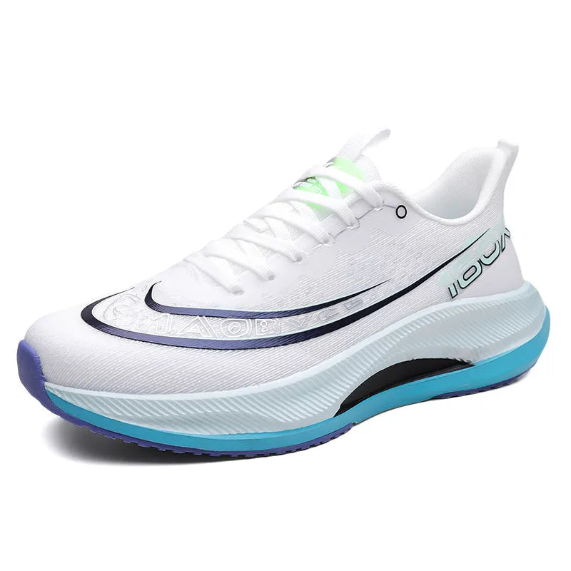 Breathable mesh running shoes for men, black lace-up sneakers with low top and round toe, EVA sole, flat heel 3-5cm