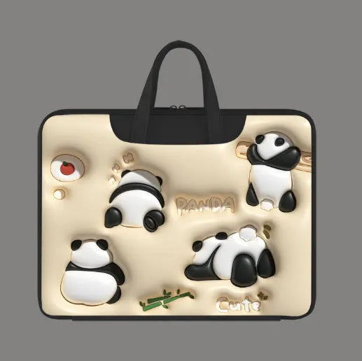 Inflatable laptop bag with PU leather in Cat Beige colour, hanging on a suitcase, showing 13.3 inch size option.