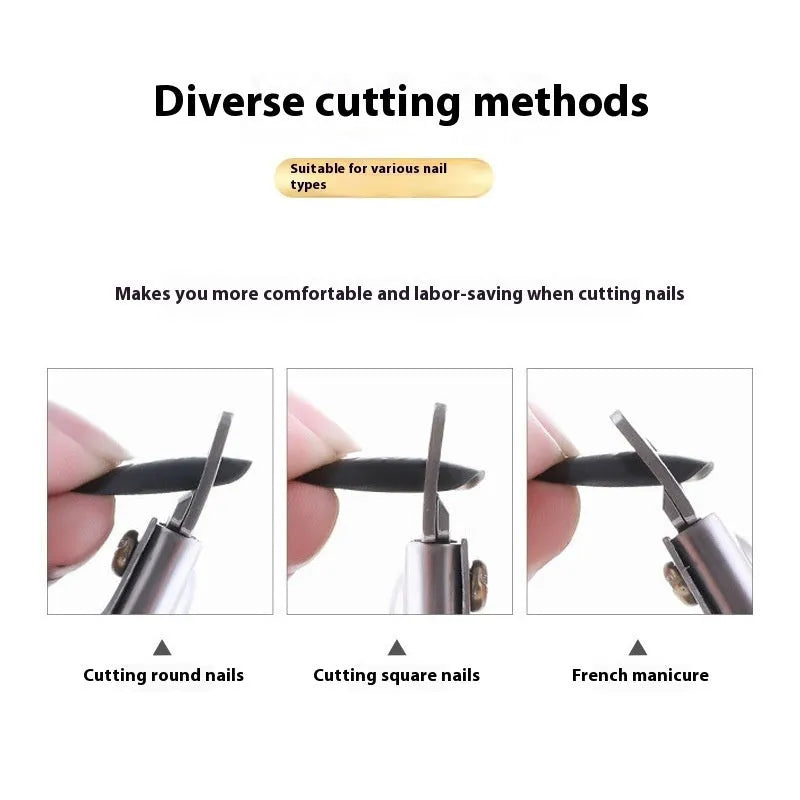 Close-up of stainless steel U-shaped nail art scissors in electrophoresis black finish.