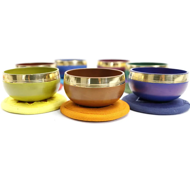 Colourful handmade Himalayan singing bowl percussion instrument measuring 7.8cm diameter