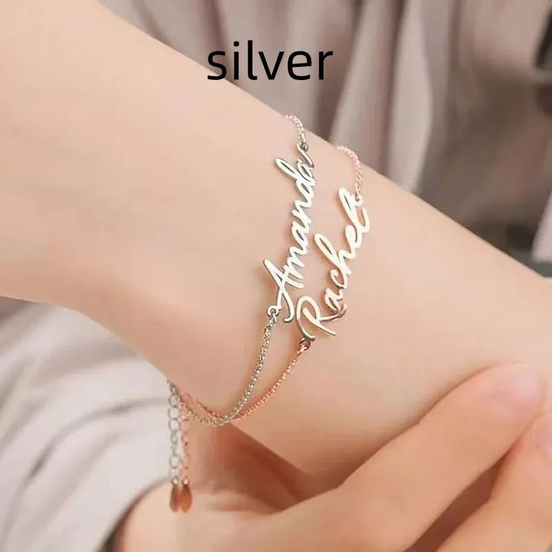 Titanium steel personalised cross chain bracelet with gold electroplated finish and custom letter name