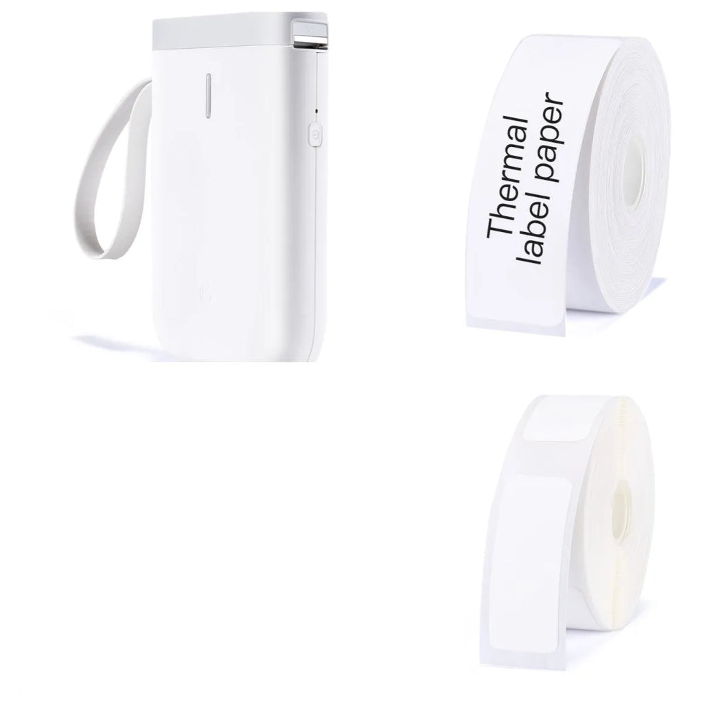 D11 compact black Bluetooth thermal label printer with LCD screen on a desk.