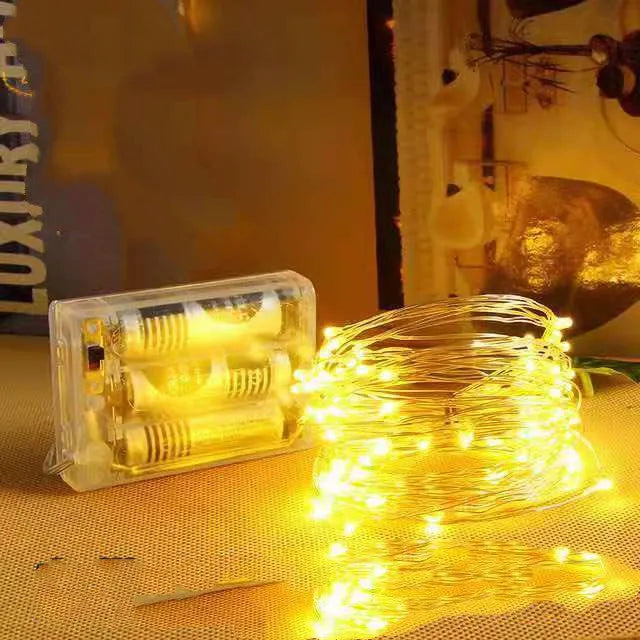 12-metre copper wire LED string light with 120 lamps in multiple colour options