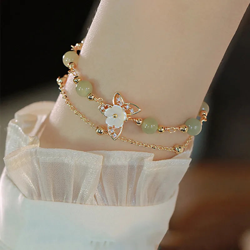 Women's shell flower butterfly bracelet in electroplated yellow gold copper with geometric design