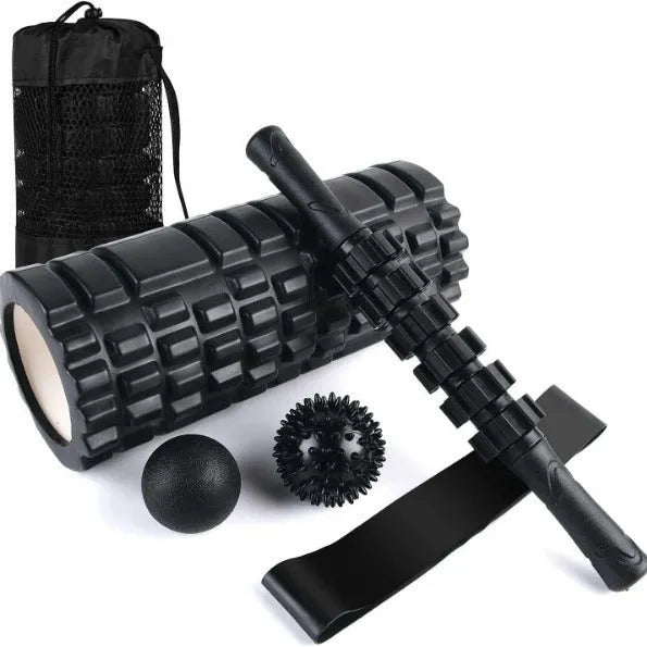 Black 33cm foam roller massage stick with six-piece construction