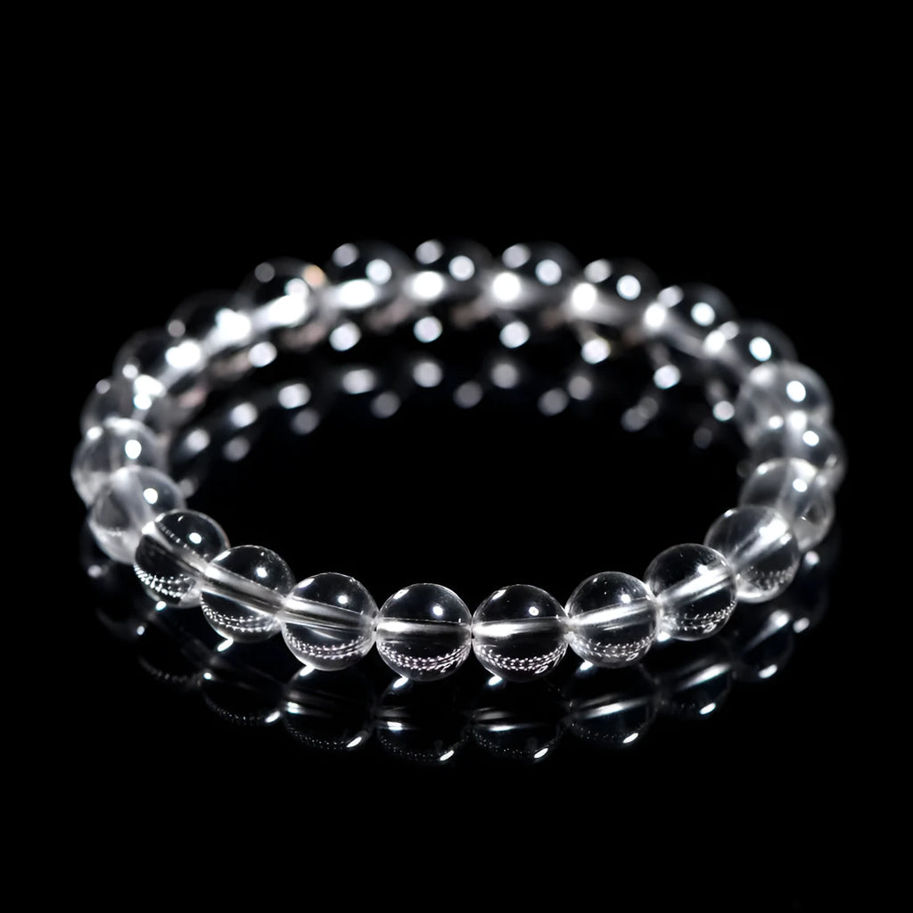 Natural Donghai old materials white water crystal bracelet with round beads in single circle geometric design