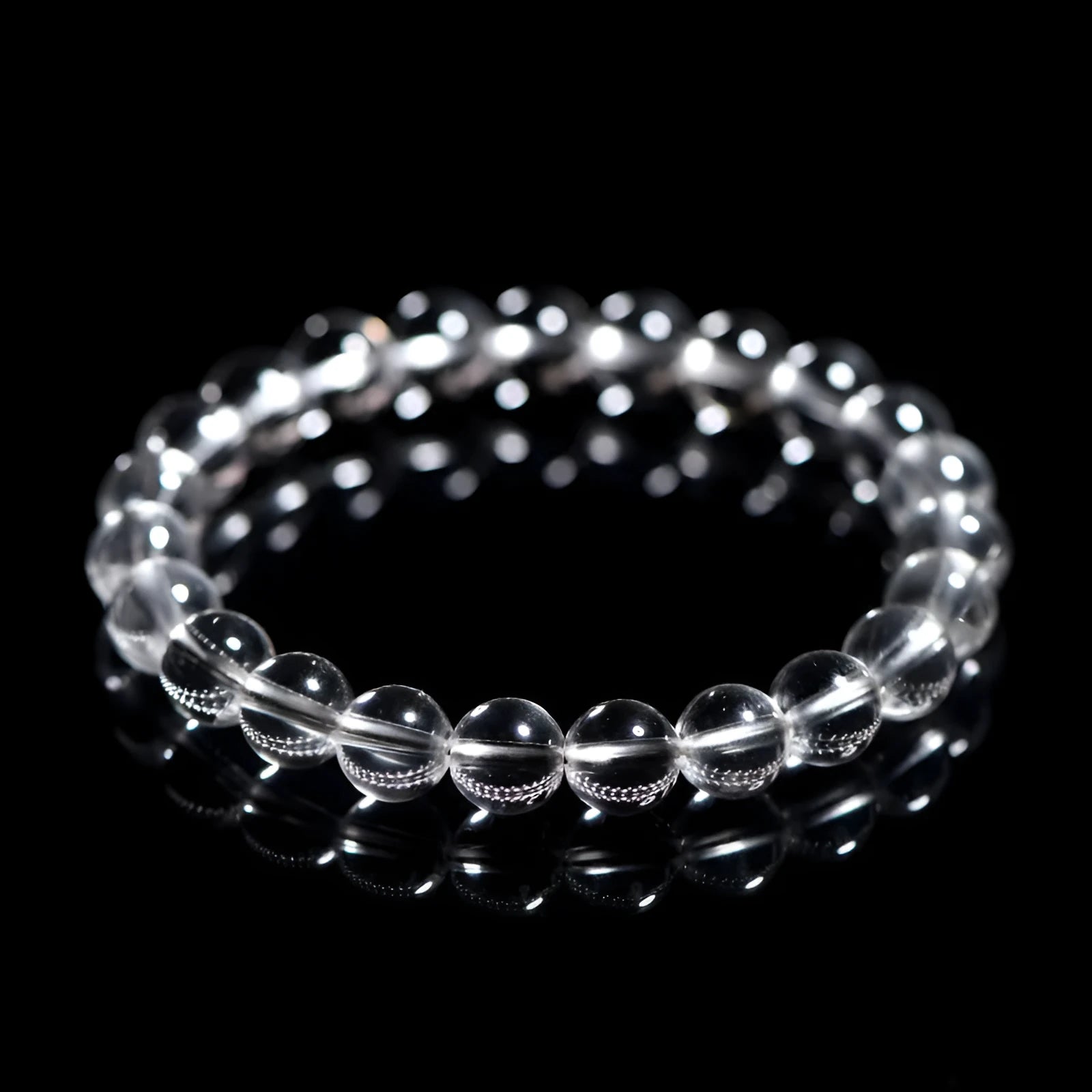 Natural Donghai old materials white water crystal bracelet with round beads in single circle geometric design