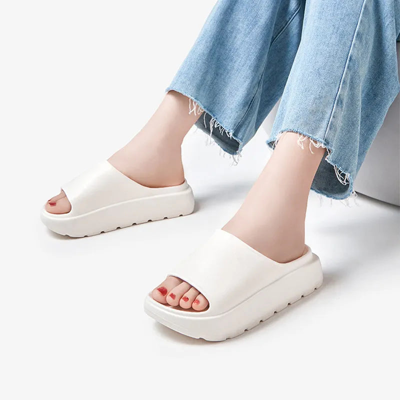 Women's fish mouth shoes slippers with 5.5cm thick EVA sole in beige, black, khaki and rose red colour options
