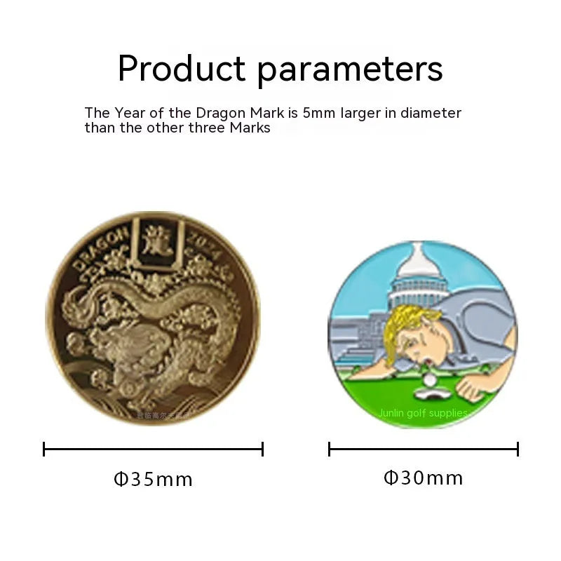 Zinc alloy golf hat clip with detailed personalised metal patterns including Dragon Year design
