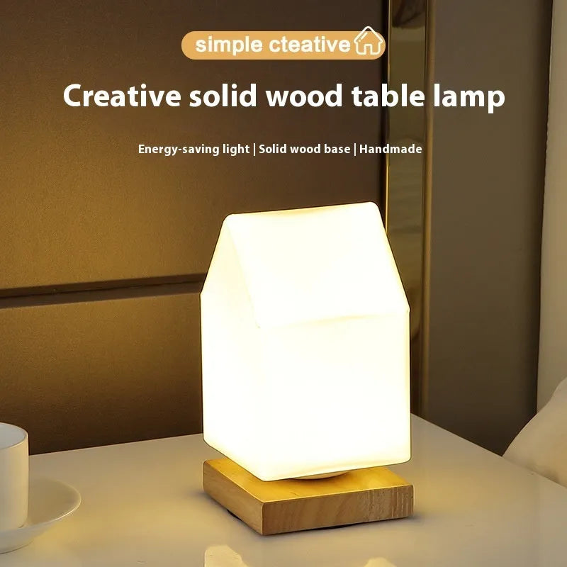 Nordic solid wood USB table lamp in white with touch dimming and floral design