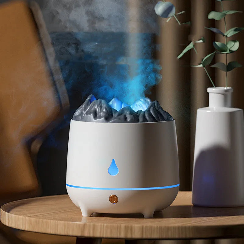 Volcano shaped humidifier with aromatherapy function in white or black colour