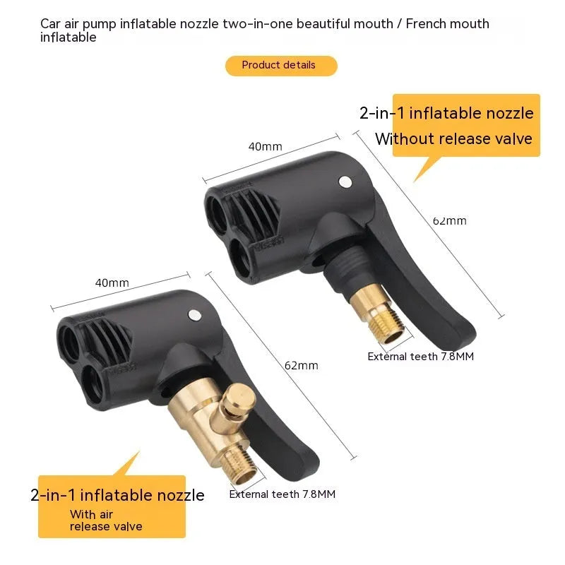 Vehicle air conversion inflatable chuck set with two 16cm clarinet nozzles and a hose for car tyre inflation