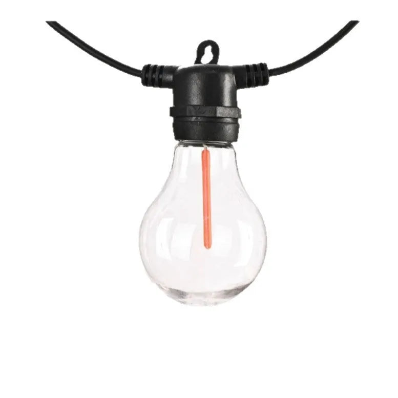 Waterproof outdoor string lights with 10 transparent meteor bulbs on 5-metre cable for garden and event decoration