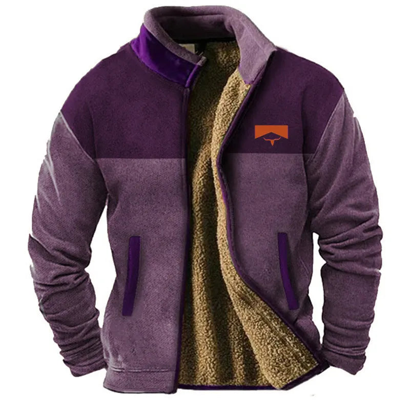 Men's green padded polyester coat with regular length and fleece lining on size chart