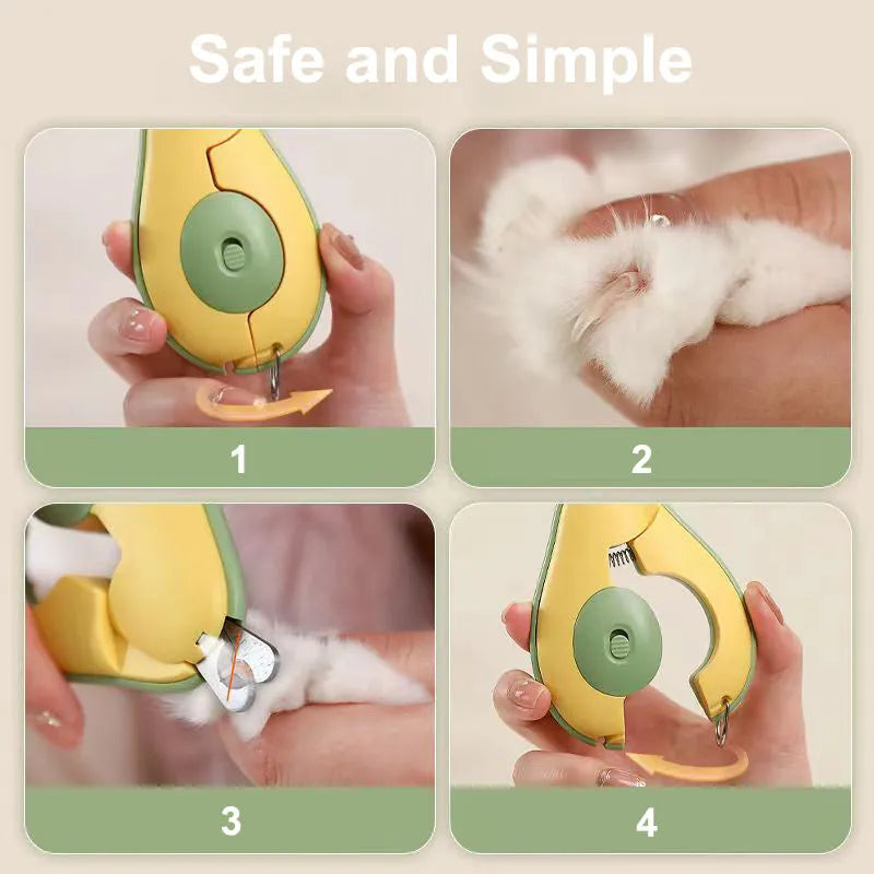 Green LED pet nail clipper with safety guard for small dogs and cats grooming
