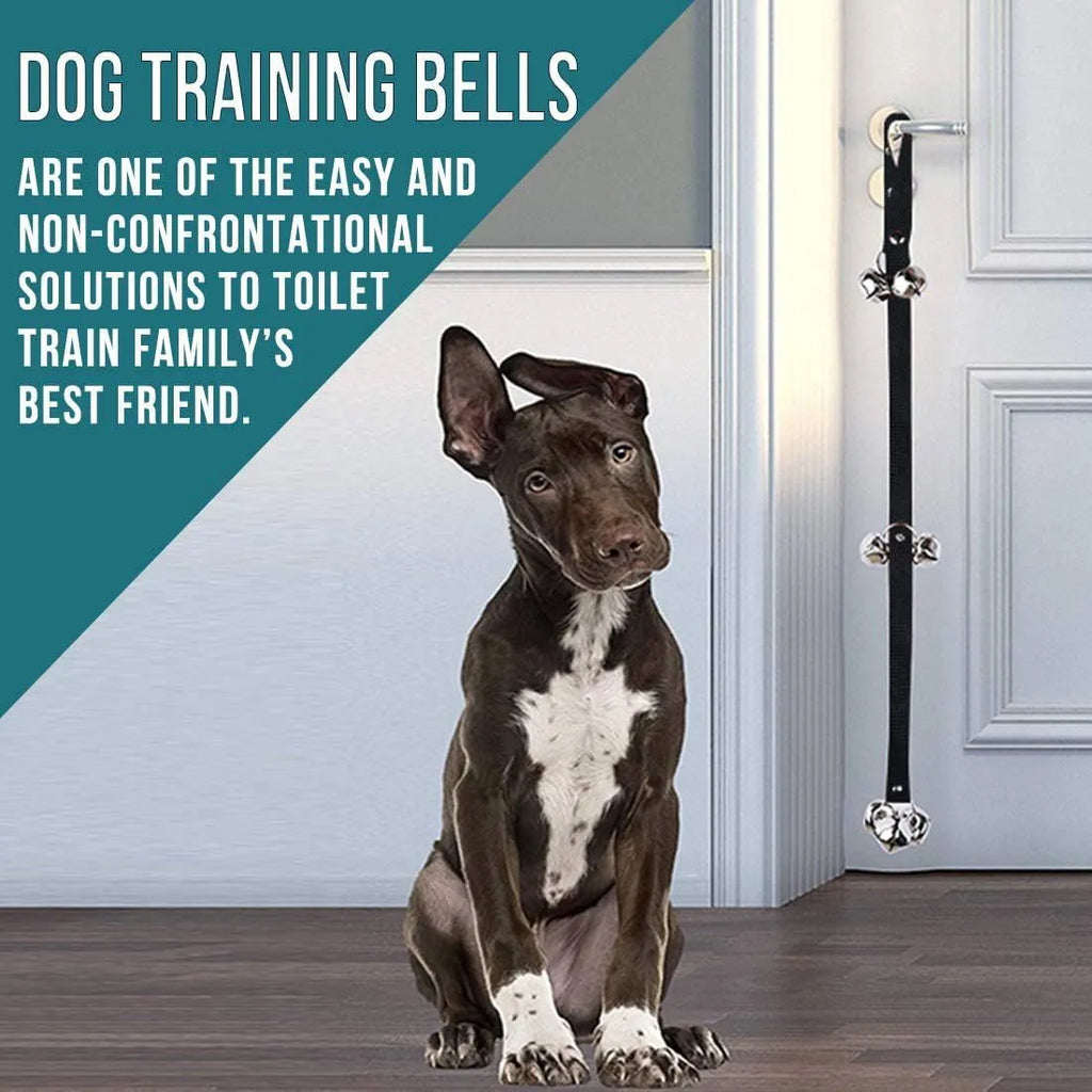 Dog doorbell with 7 extra large metal bells and 1.4 metre adjustable nylon leash for puppy toilet training