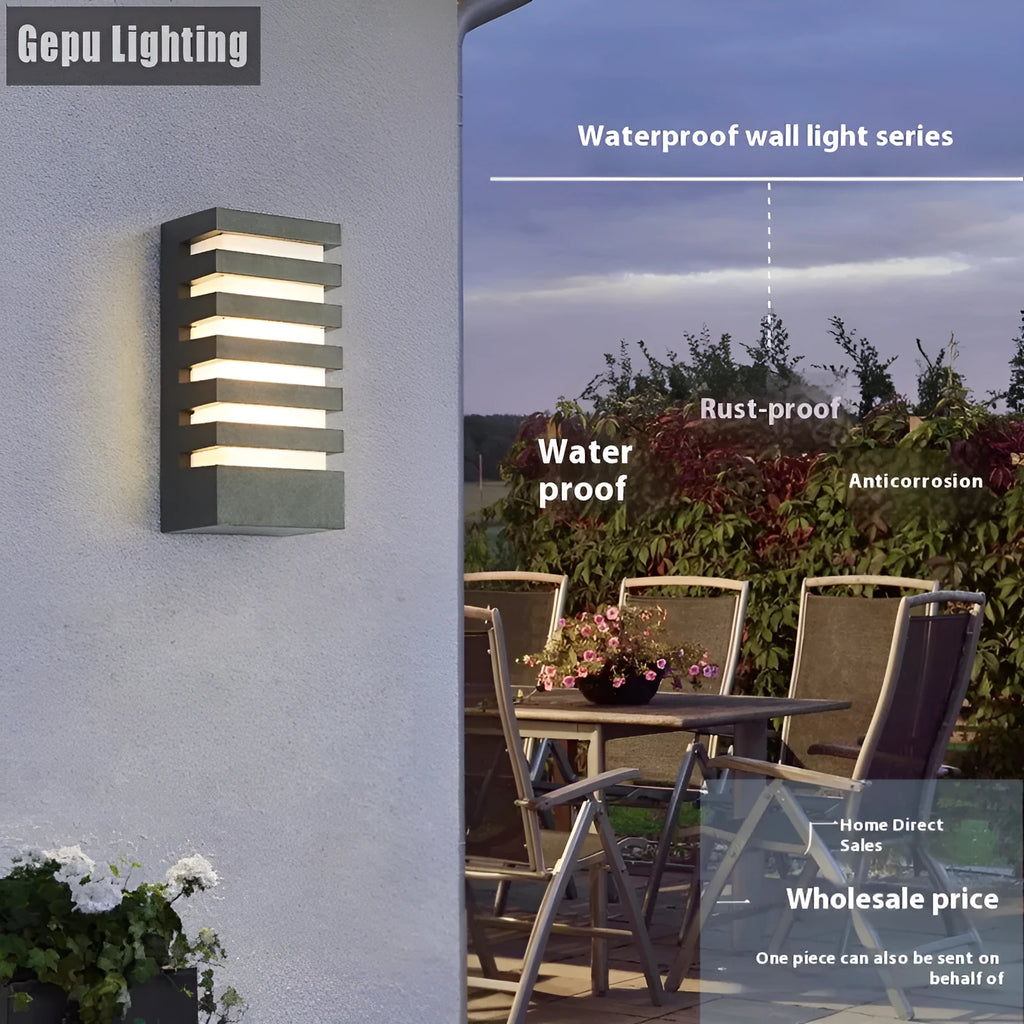 Modern minimalist outdoor wall lamp aluminium alloy IP55 80x120x260mm 5-layer LED12W black finish