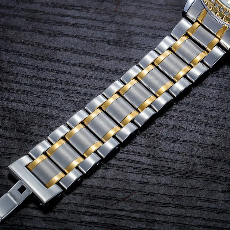 Men's automatic mechanical watch with luminous hands, waterproof design, gold case with black dial