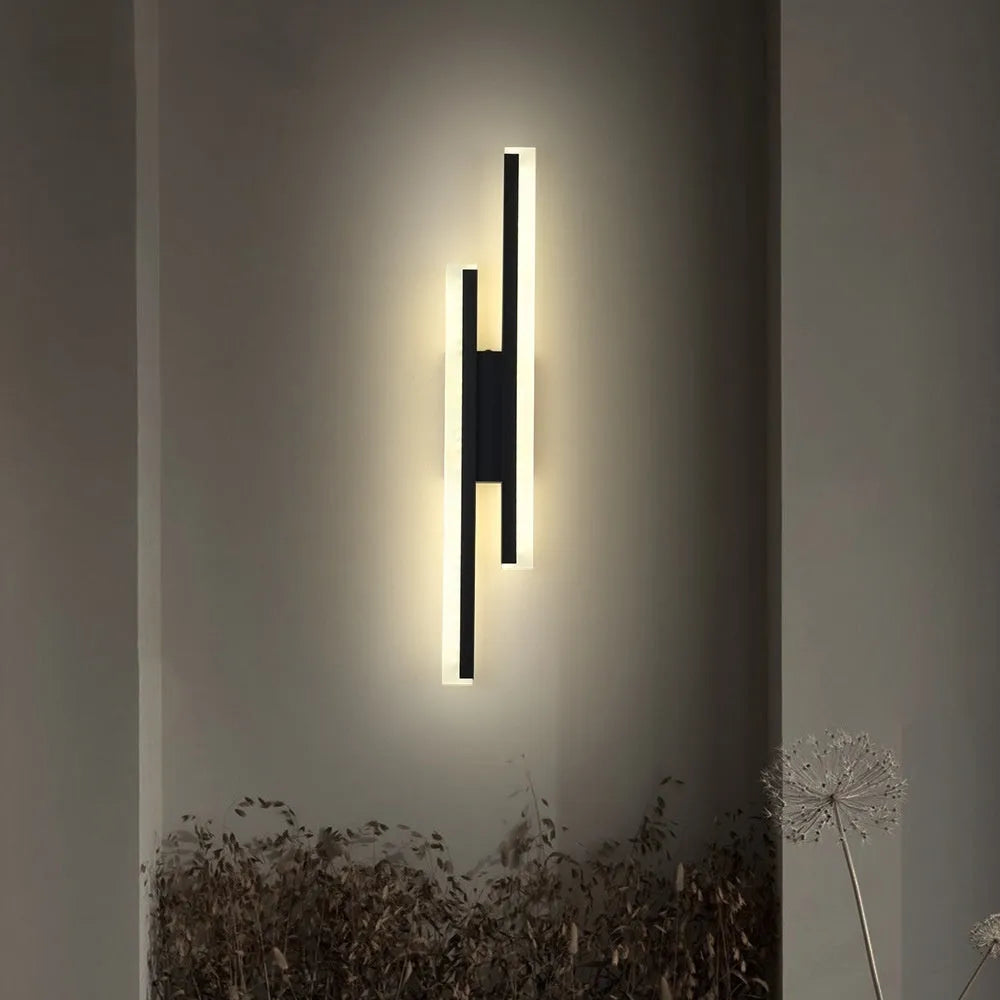 Gold double line wall lamp measuring 500mm with modern design for staircase and corridor lighting