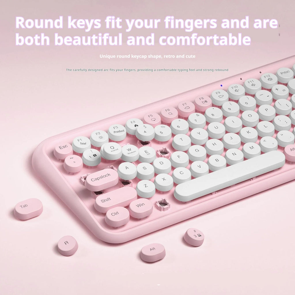 Pink Bluetooth wireless keyboard with 84 keys in compact portable design