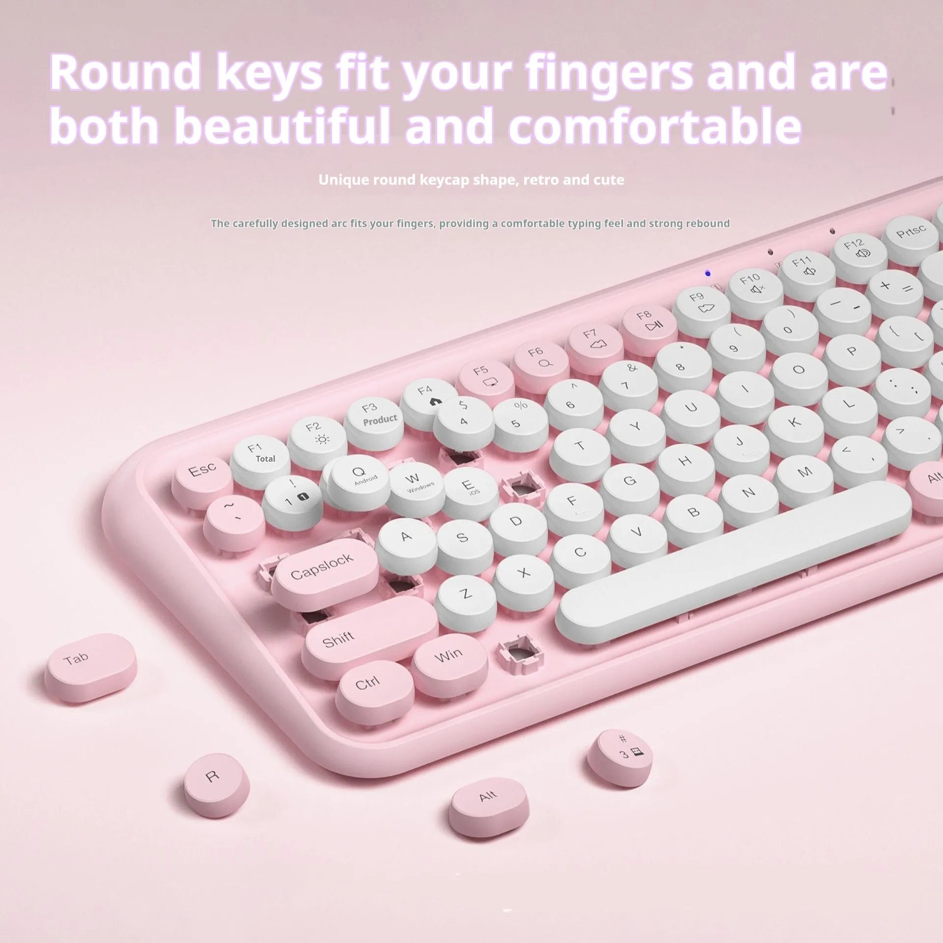 Pink Bluetooth wireless keyboard with 84 keys in compact portable design