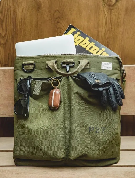 Marden Tooling military green canvas crossbody messenger bag with vertical square shape