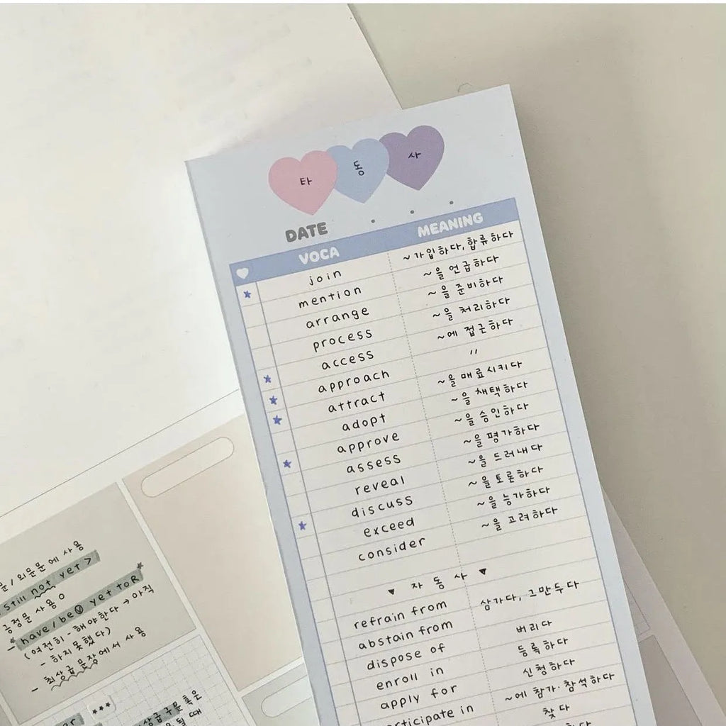 B5 half-size vertical notepad for English words in blue, pink, or purple cover.
