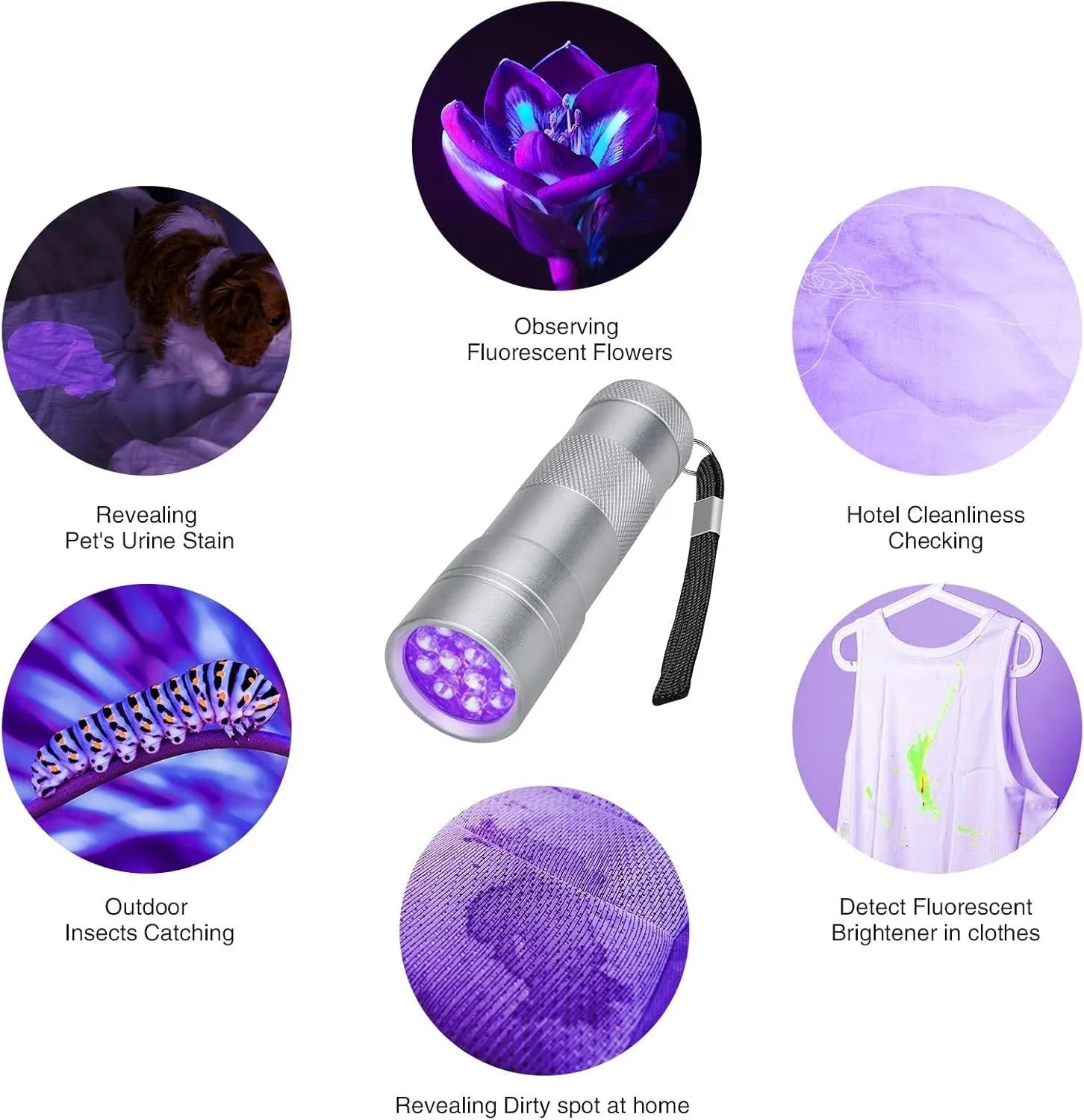 LED UV flashlight blacklight torch aluminium alloy 395-400nm for pet stain detection