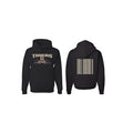 Black polyester pullover hoodie with drop-shoulder sleeves and no collar