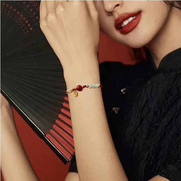 Handcrafted Hetian jade cinnabar red rope women's bracelet with 925 silver adjustable chain