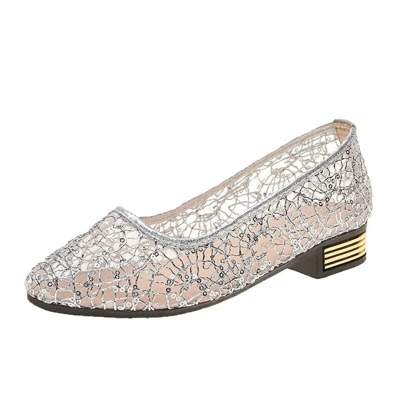 Low-cut women's summer casual flat Gommino shoes in silver with composite and microfiber upper