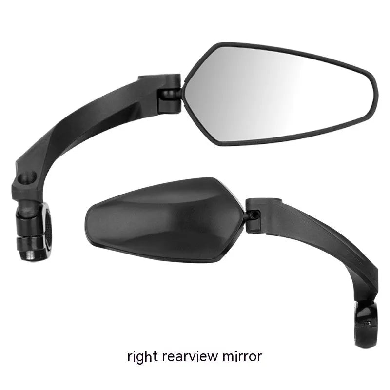 Black PMMA acrylic rotatable rearview mirror for mountain bike handlebars.