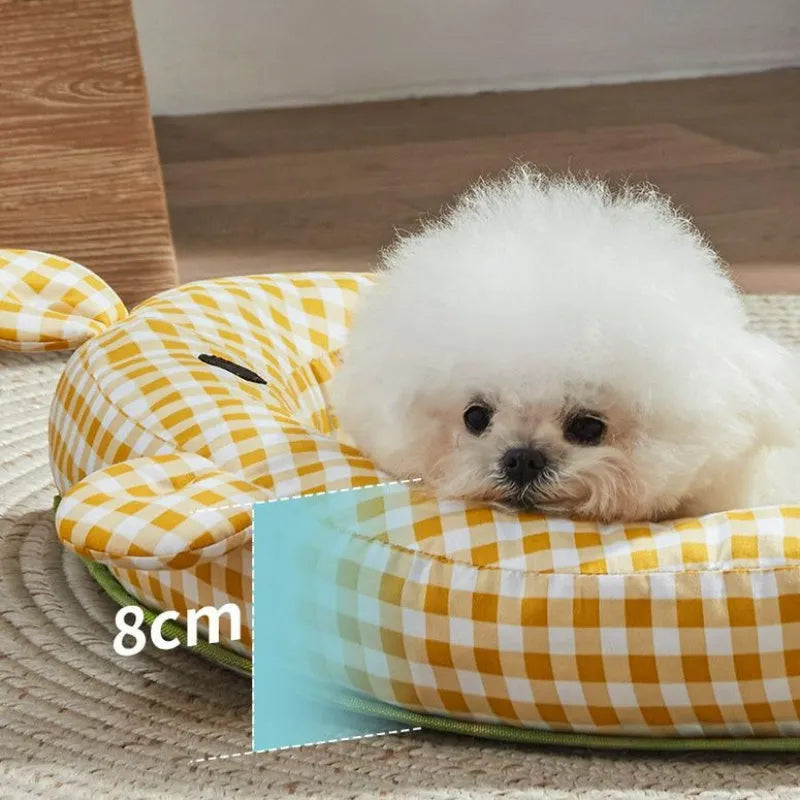Green pet cooling mat for small dog in size L, 75 x 55cm, on a wooden floor