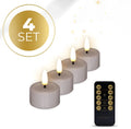 Four taupe-coloured S4 LED tealight candles showing realistic flickering flame effect