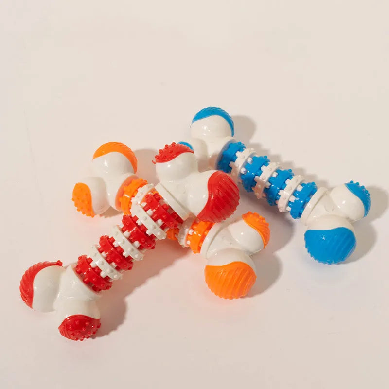 Blue bone-shaped interactive dog chew toy with treat dispensing centre for small breeds