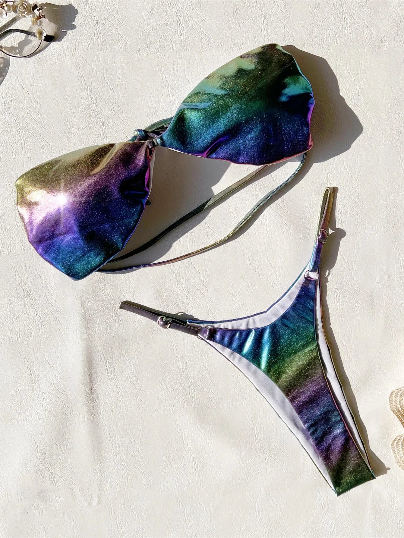 Gradient purple women's polyester bikini swimsuit showing colour transition pattern