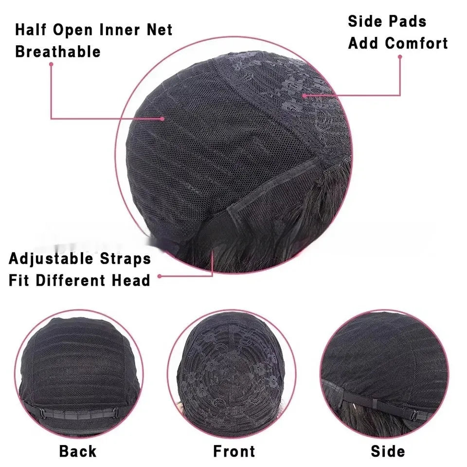 Women's natural color full-mechanism headgear wig in 100% human hair with 150% density and 20 inch length