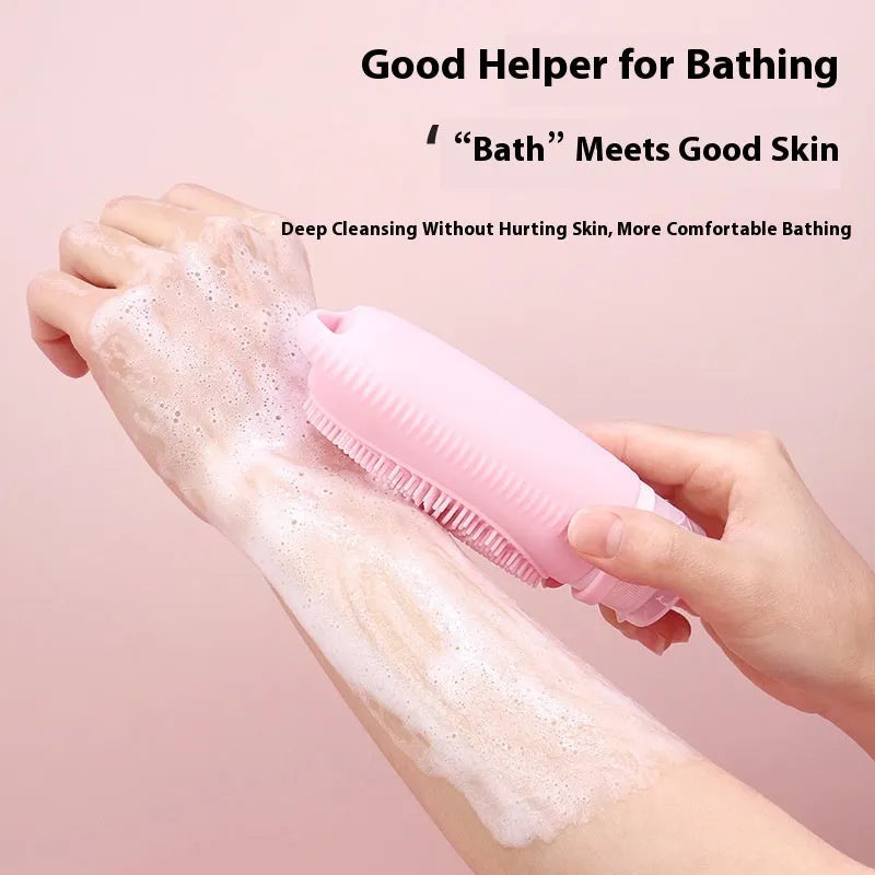Silicone bath brush storage bottle 100ml with brush head and dispenser in pink colour option