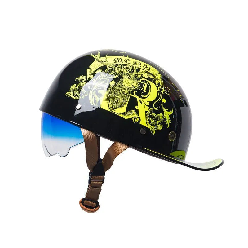 Men's retro half-shell electric bicycle helmet in bright black gradient blue colour