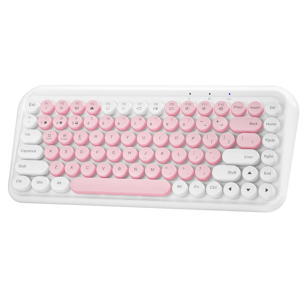 Pink Bluetooth wireless keyboard with 84 keys in compact portable design