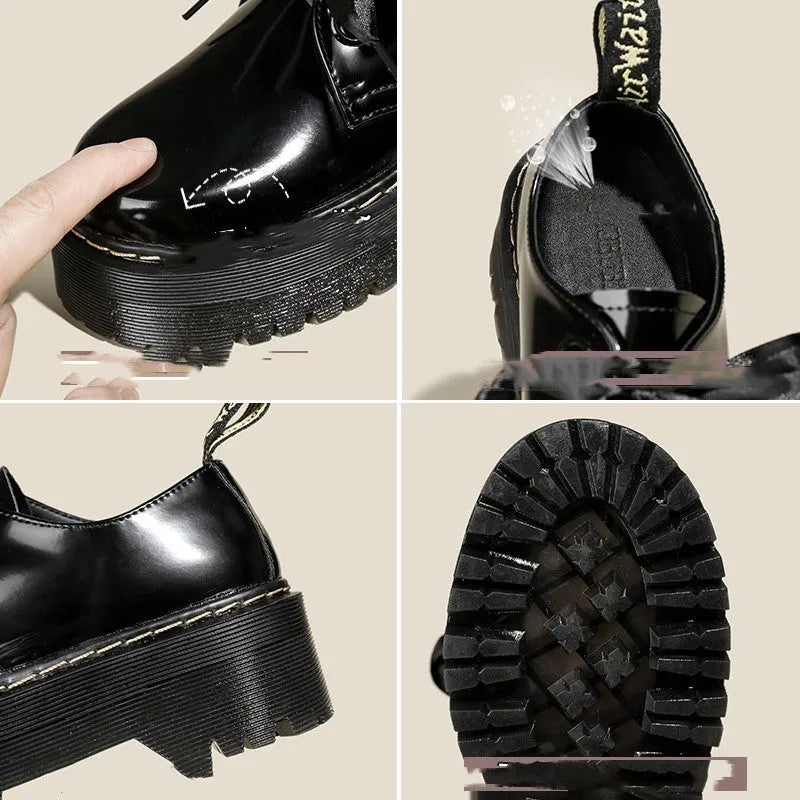 Women's thick-soled leather shoes with ribbon and cross strap details in lace-up design
