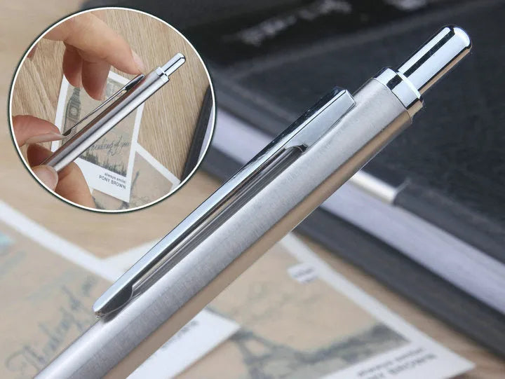 Metal automatic mechanical pencil with 2B graphite refill showing lead size options