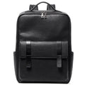Large black genuine leather men's computer backpack with back support plate.