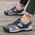 Men's outdoor casual sports shoes with breathable mesh upper, rubber sole, and Velcro fastening in LX01 Blue