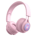 Wireless children's headphones in bunny pink with RGB lights, 15m range, and call function